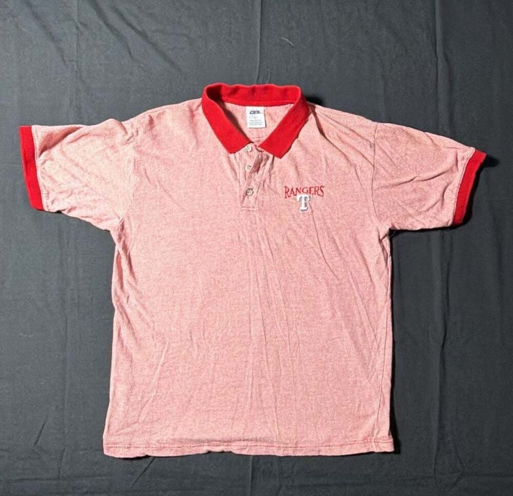 Vintage Texas Rangers Embroidered Red and White Polo Shirt Large